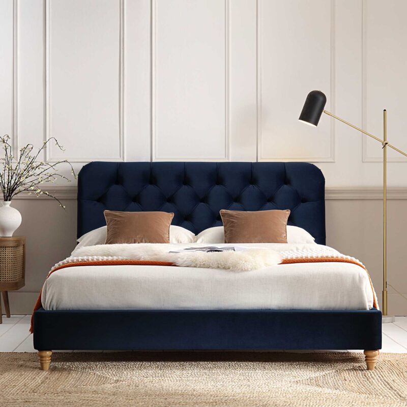 Leamington Deep-Buttoned Upholstered Bed, Midnight Blue Velvet - Image 3