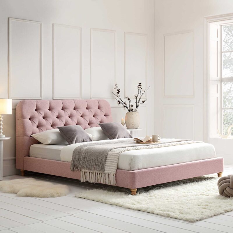 Leamington Deep-Buttoned Upholstered Bed, Rosewater Pink Fabric - Image 2