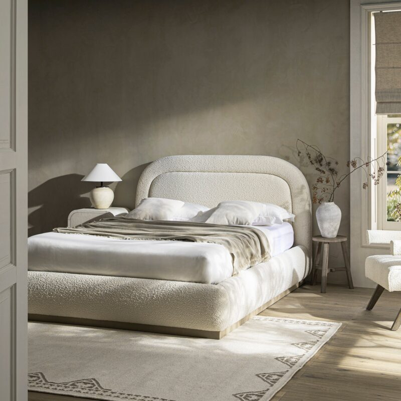 Luella Upholstered Wooden Plinth Base Storage Bed, Ecru Boucle - Image 2