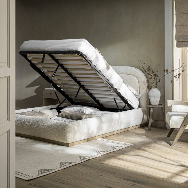 Luella Upholstered Wooden Plinth Base Storage Bed, Ecru Boucle - Image 3