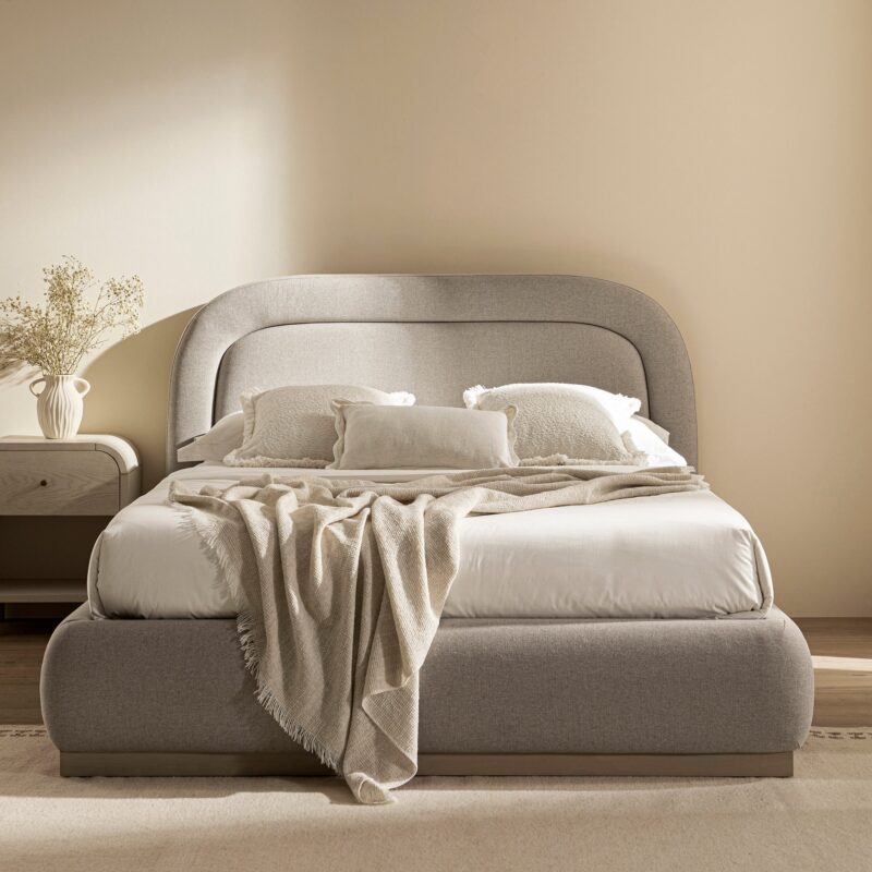 Luella Upholstered Wooden Plinth Base Storage Bed, Sand Fabric - Image 2