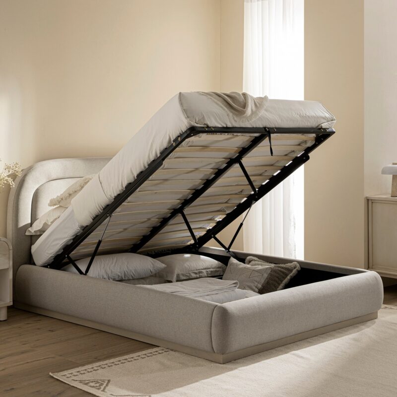 Luella Upholstered Wooden Plinth Base Storage Bed, Sand Fabric - Image 3