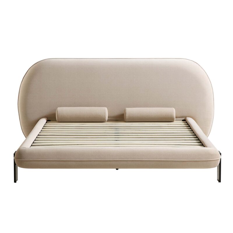 Elystan Oval Headboard Upholstered Bed, Warm Beige Fabric - Image 6