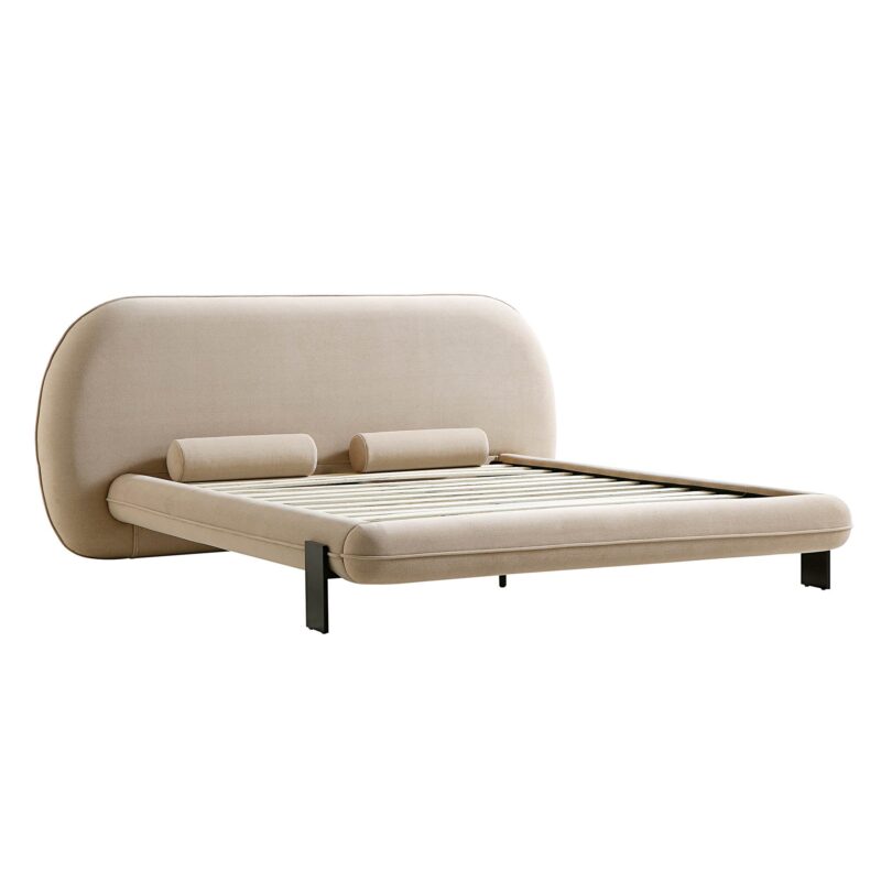 Elystan Oval Headboard Upholstered Bed, Warm Beige Fabric - Image 7
