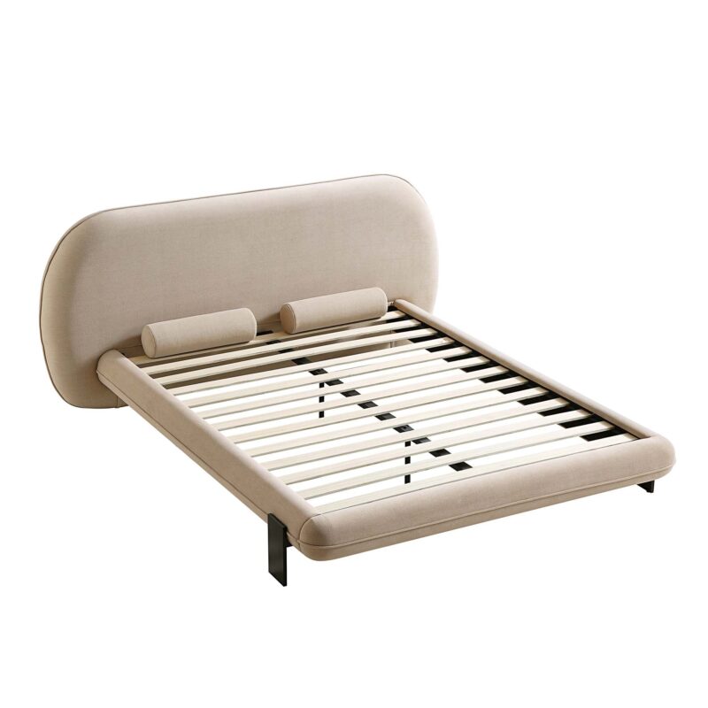 Elystan Oval Headboard Upholstered Bed, Warm Beige Fabric - Image 9