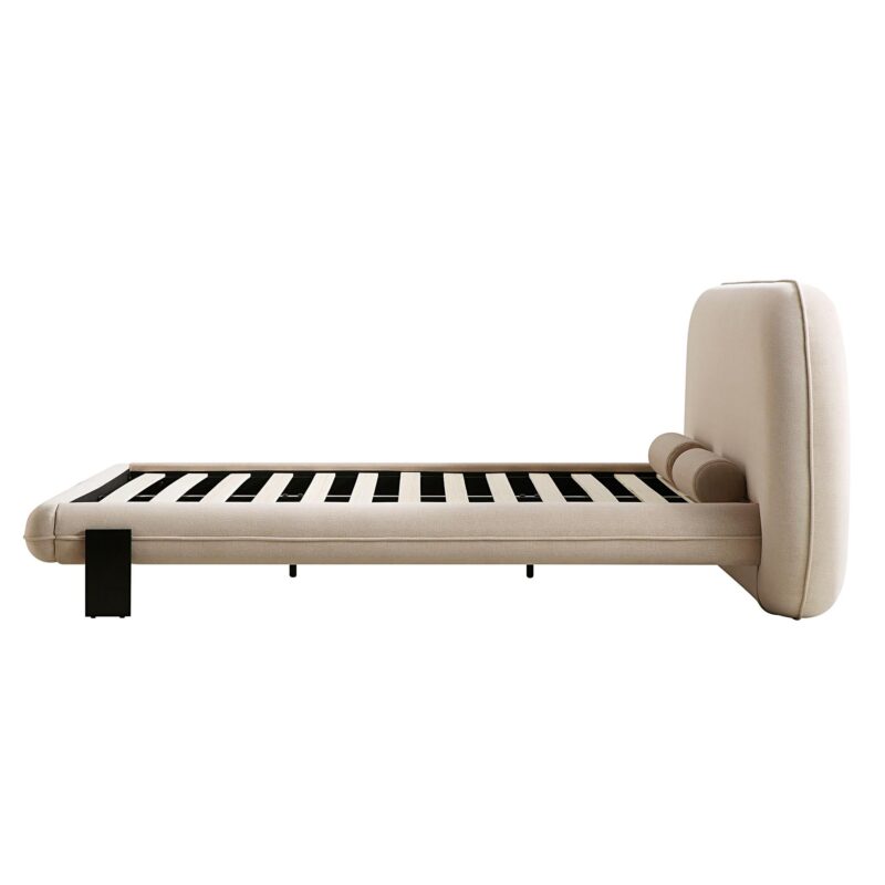 Elystan Oval Headboard Upholstered Bed, Warm Beige Fabric - Image 10