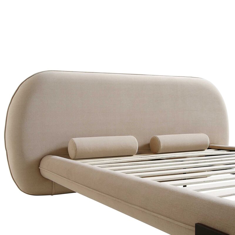 Elystan Oval Headboard Upholstered Bed, Warm Beige Fabric - Image 12