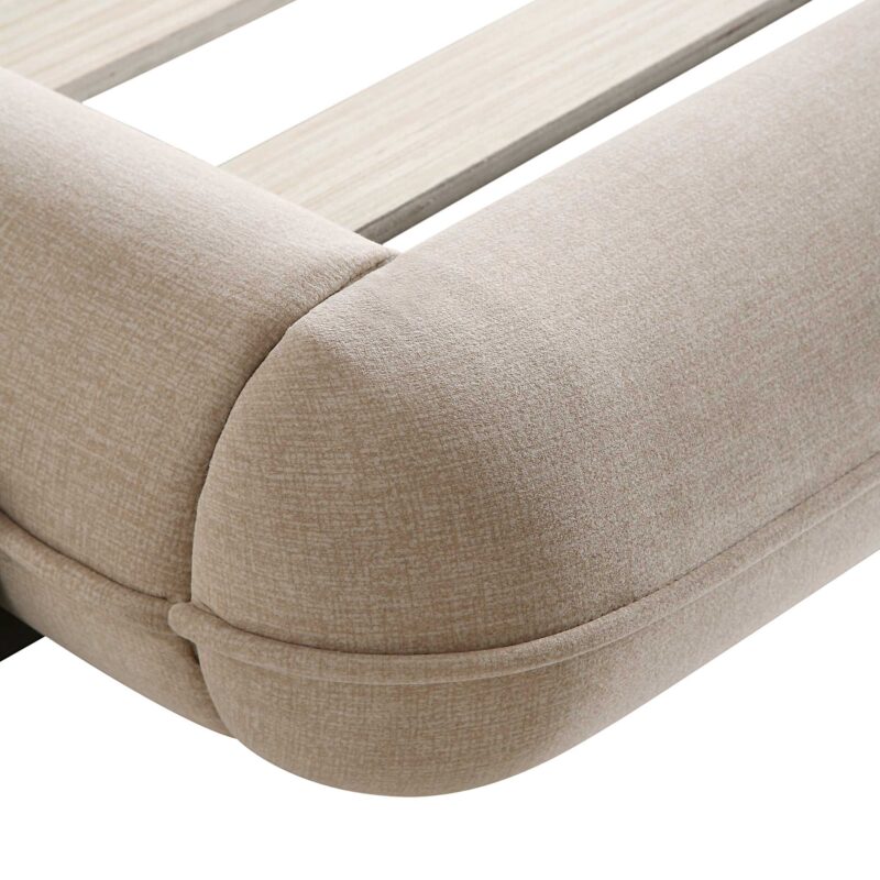 Elystan Oval Headboard Upholstered Bed, Warm Beige Fabric - Image 13