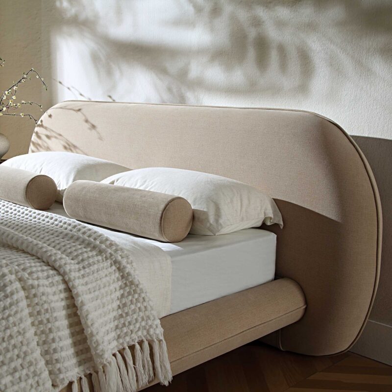 Elystan Oval Headboard Upholstered Bed, Warm Beige Fabric - Image 3