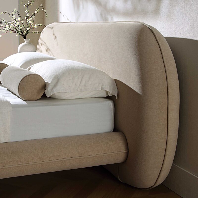 Elystan Oval Headboard Upholstered Bed, Warm Beige Fabric - Image 4