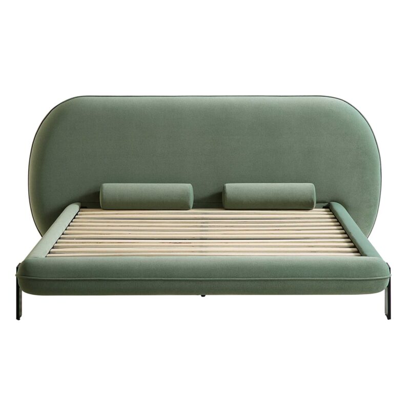 Elystan Oval Headboard Upholstered Bed, Olive Green Fabric - Image 5
