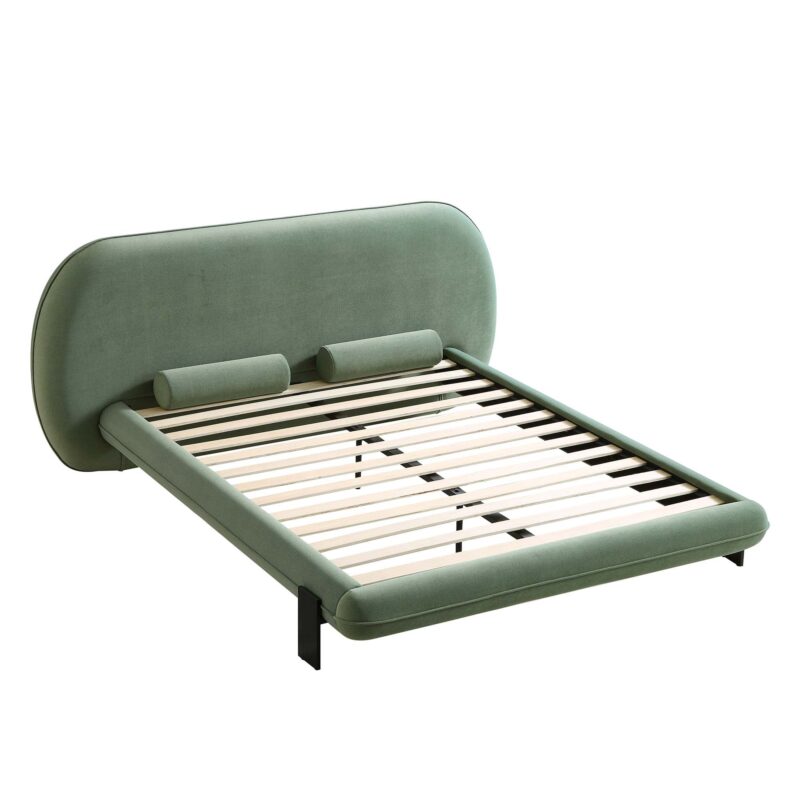 Elystan Oval Headboard Upholstered Bed, Olive Green Fabric - Image 6