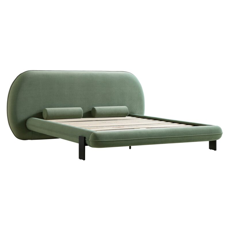 Elystan Oval Headboard Upholstered Bed, Olive Green Fabric - Image 8