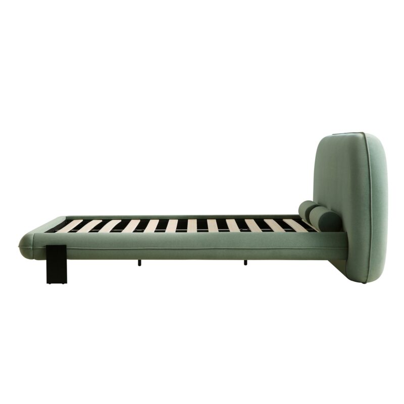 Elystan Oval Headboard Upholstered Bed, Olive Green Fabric - Image 9