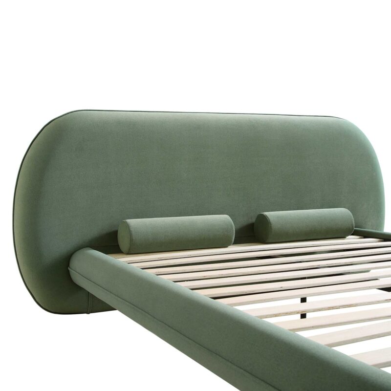 Elystan Oval Headboard Upholstered Bed, Olive Green Fabric - Image 11