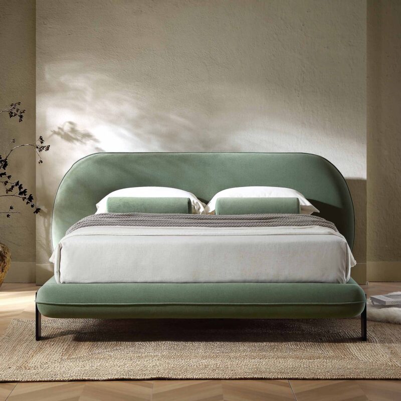 Elystan Oval Headboard Upholstered Bed, Olive Green Fabric - Image 2