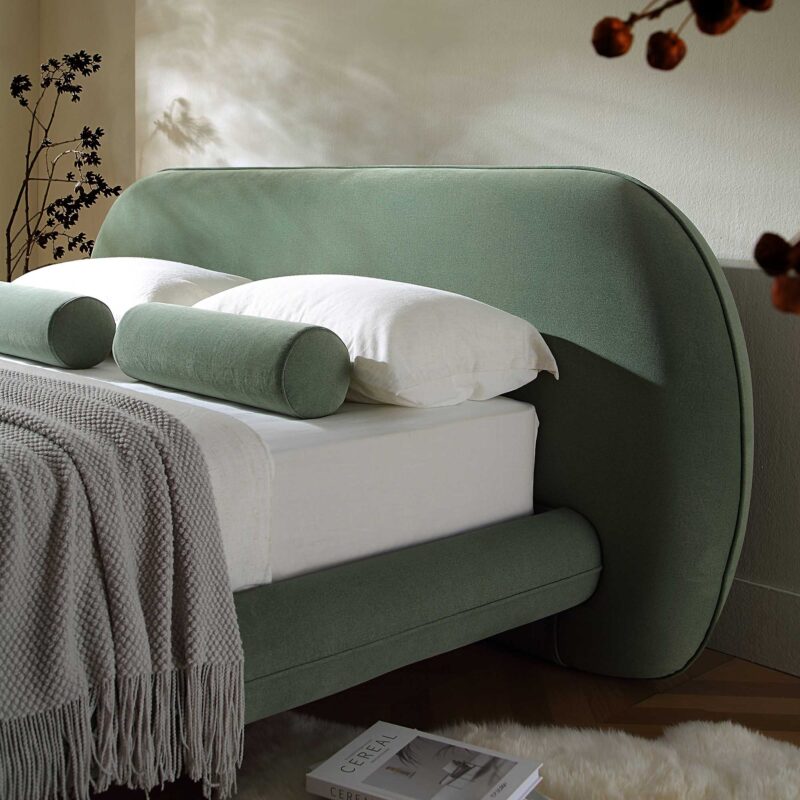 Elystan Oval Headboard Upholstered Bed, Olive Green Fabric - Image 3
