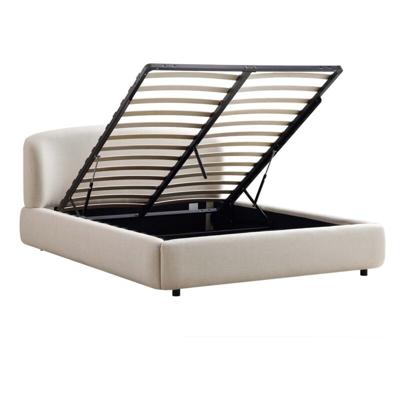 Constance Winged Headboard Ottoman Storage Bed, Beige Linen - Image 9