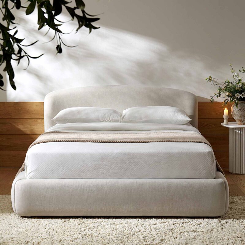 Constance Winged Headboard Ottoman Storage Bed, Beige Linen - Image 2