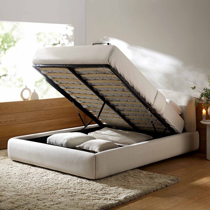 Constance Winged Headboard Ottoman Storage Bed, Beige Linen - Image 3