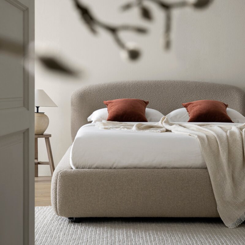 Constance Winged Headboard Ottoman Storage Bed, Light Taupe Boucle - Image 4