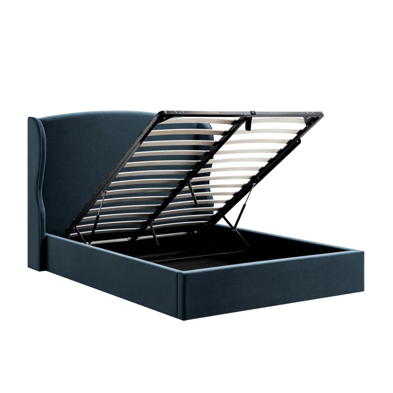 Kimberly Winged Upholstered Storage Bed, Aegean Blue Velvet - Image 4