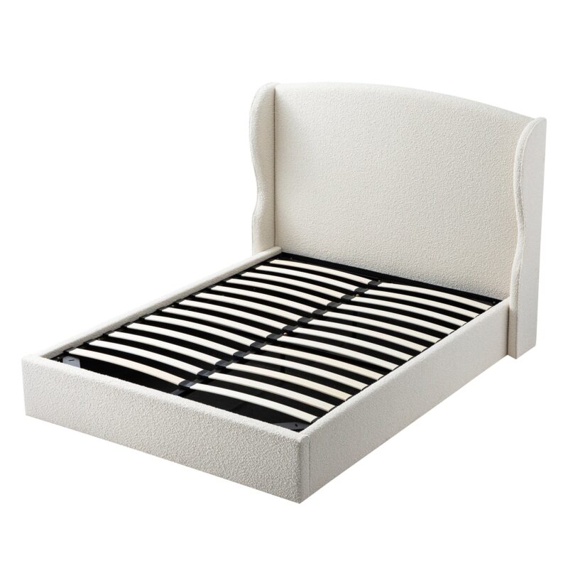 Kimberly Winged Upholstered Storage Bed, Ecru Boucle - Image 9