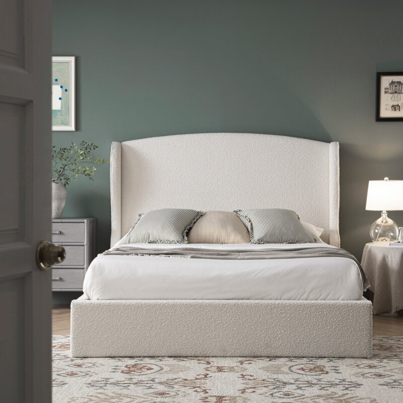 Kimberly Winged Upholstered Storage Bed, Ecru Boucle - Image 2