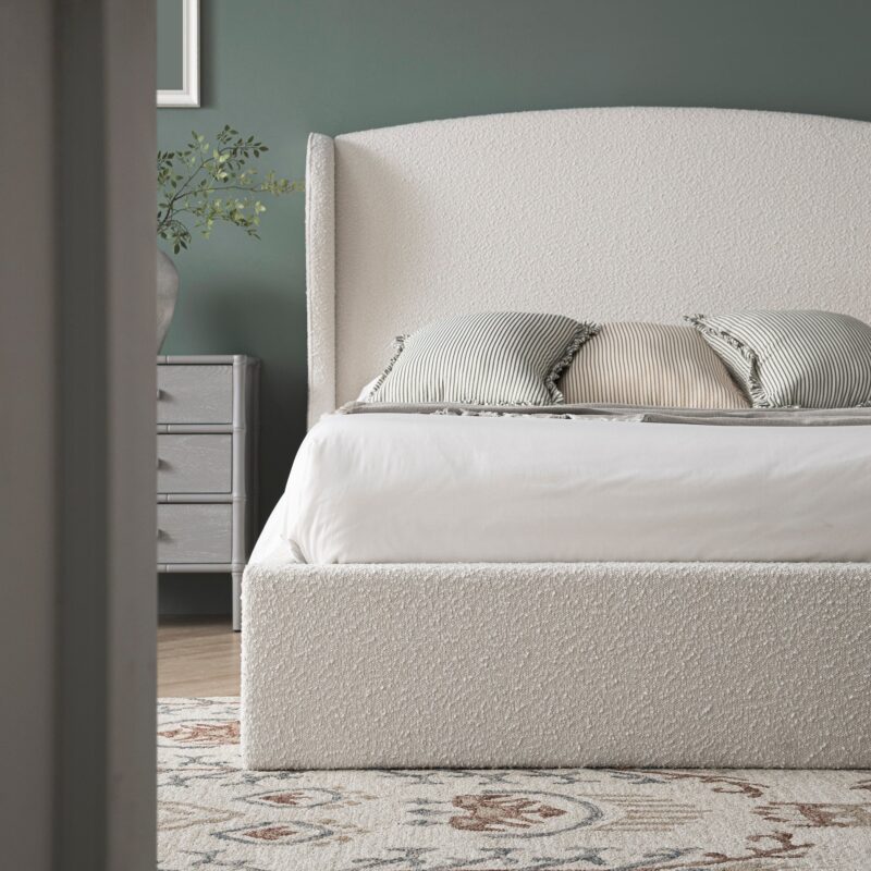 Kimberly Winged Upholstered Storage Bed, Ecru Boucle - Image 4