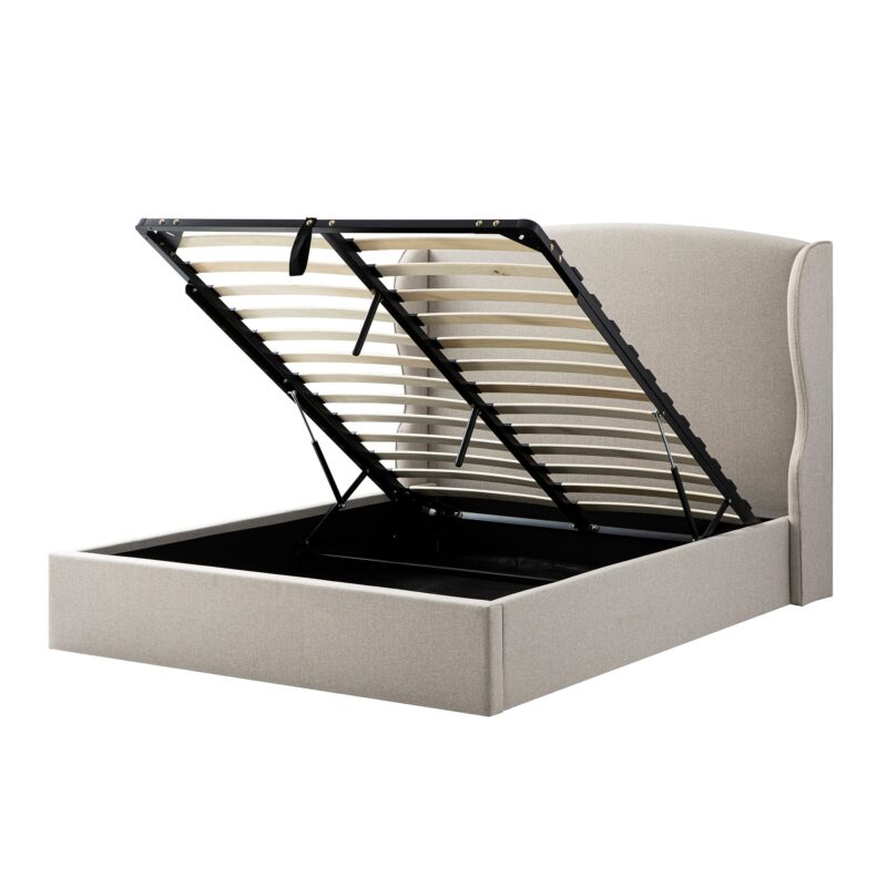 Kimberly Winged Upholstered Storage Bed, Sand Fabric - Image 11