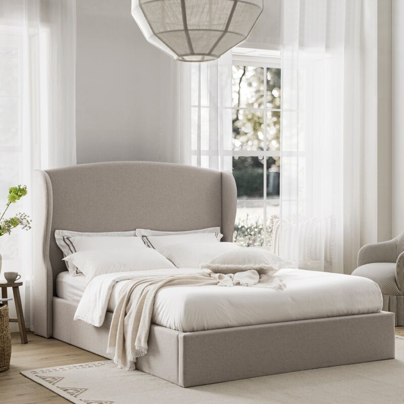 Kimberly Winged Upholstered Storage Bed, Sand Fabric - Image 2