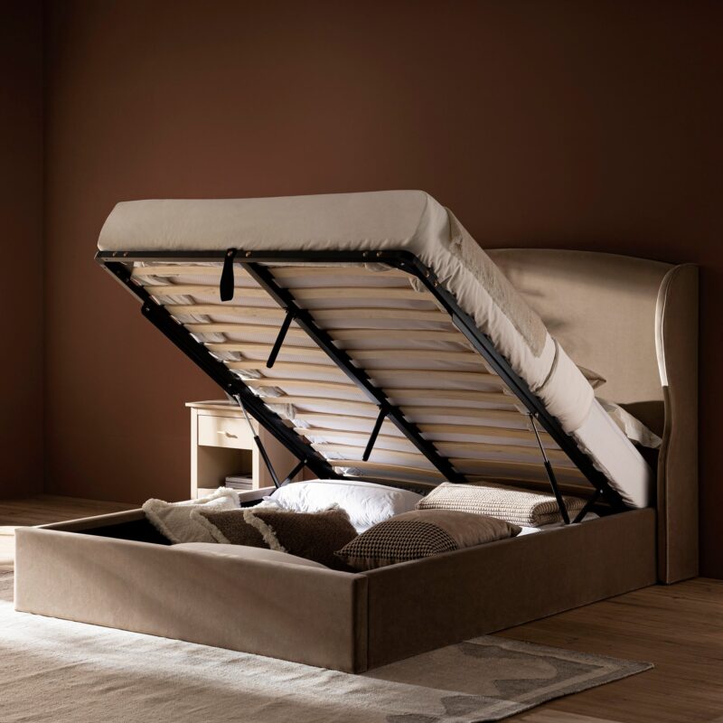 Kimberly Winged Upholstered Storage Bed, Taupe Velvet - Image 3