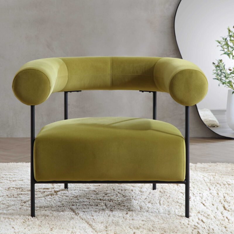 Fulbourn Olive Green Velvet Armchair - Image 2