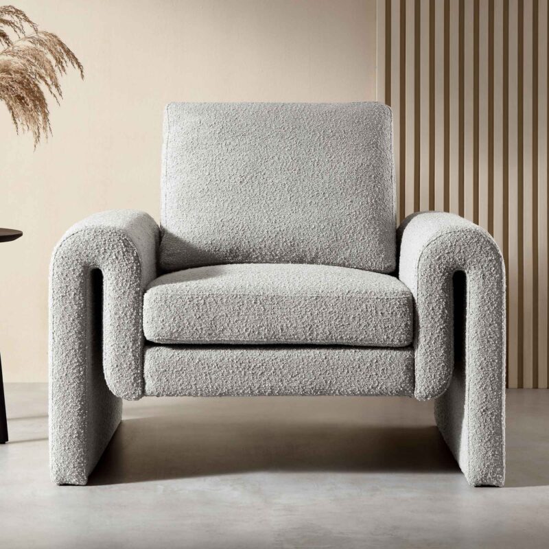 Hampstead Grey Boucle Curved Armchair - Image 2