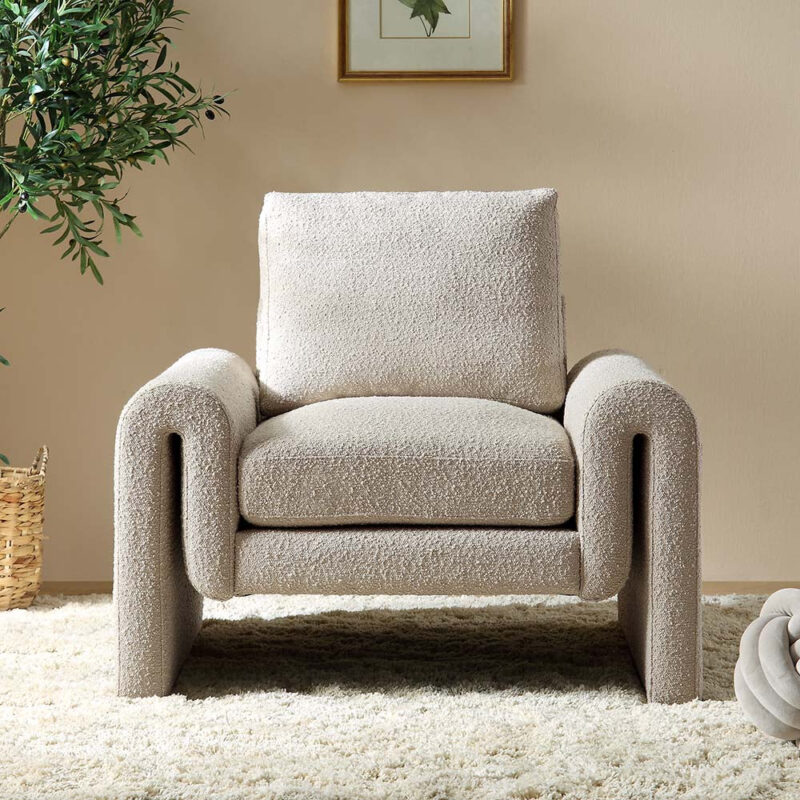 Hampstead Taupe Boucle Curved Armchair - Image 2
