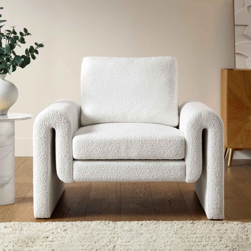 Hampstead White Boucle Curved Armchair - Image 2