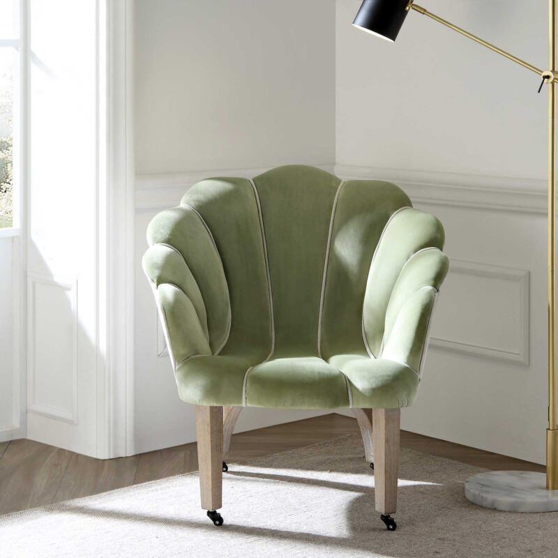 Barnard Scalloped Clam Chair, Lichen Velvet - Image 2