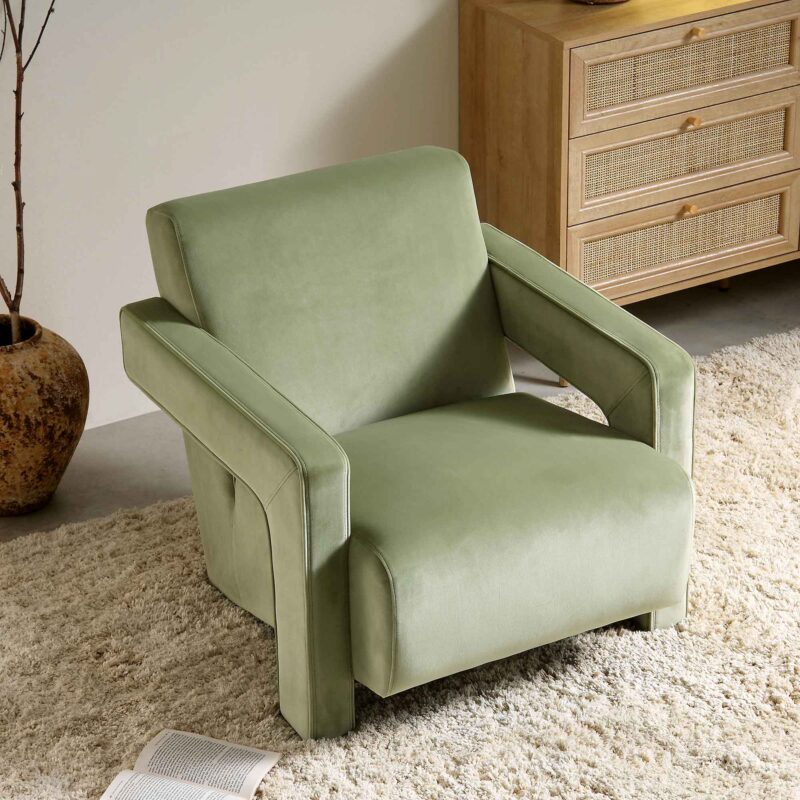 Brompton Sculptural Armchair, Lichen Velvet - Image 3