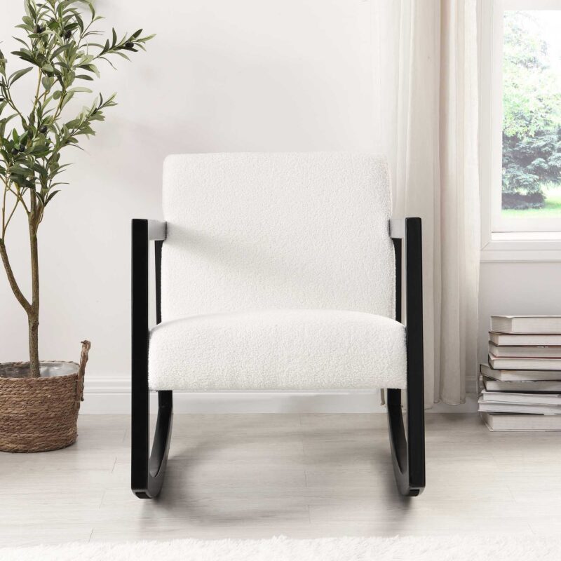 Fyne Ecru Boucle Rocking Armchair, Black Frame - Image 2