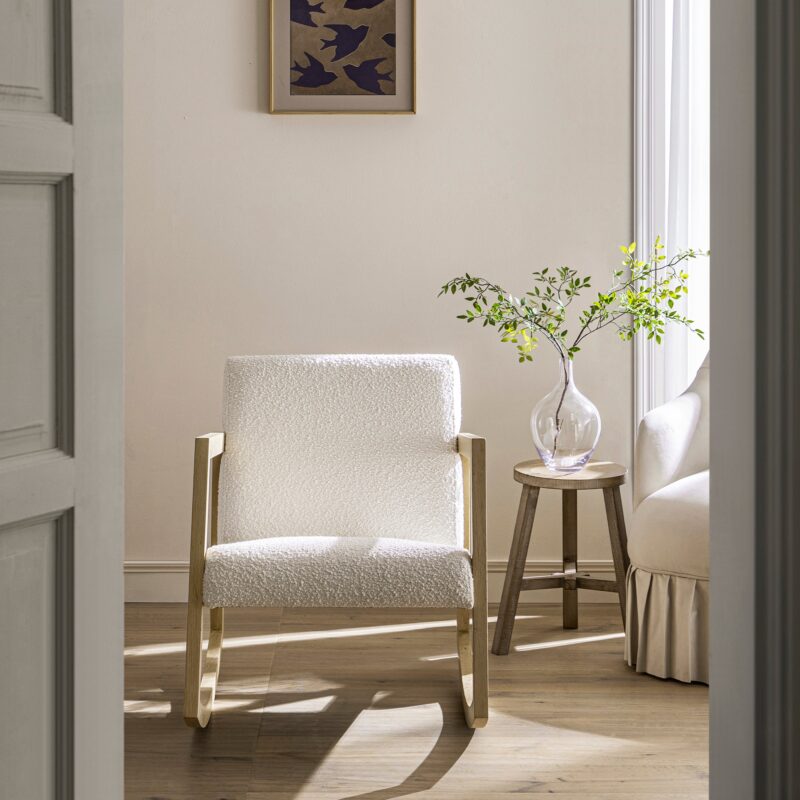 Fyne Ecru Boucle Rocking Natural Oak Armchair - Image 2