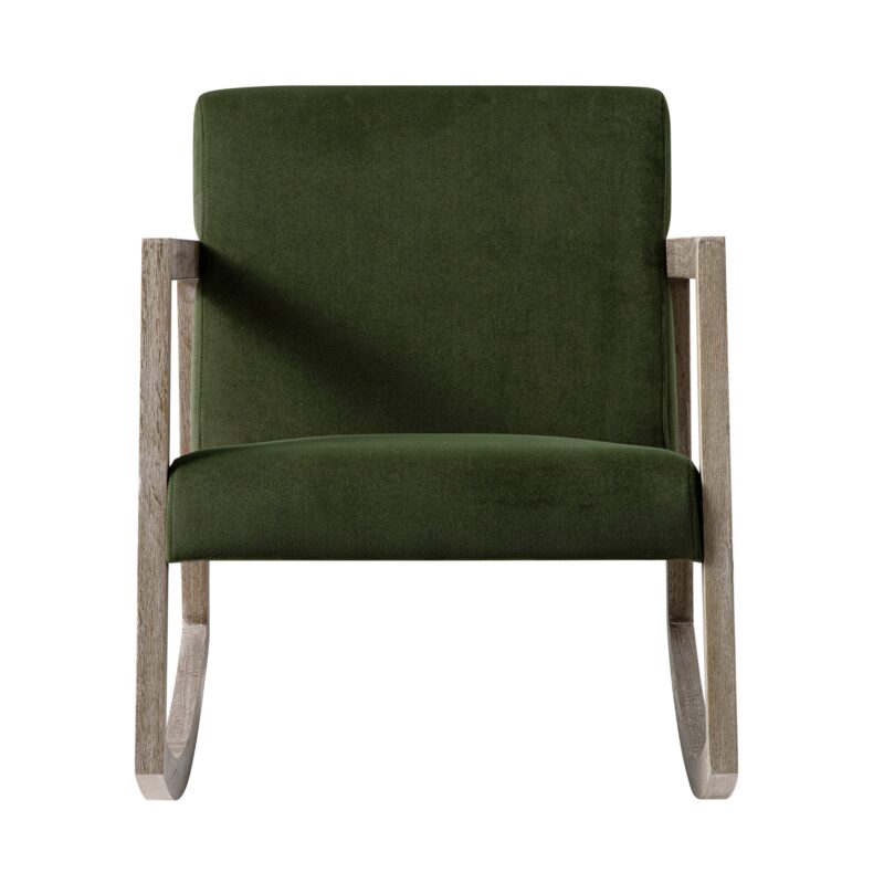 Fyne Moss Green Velvet Rocking Weathered Oak Armchair - Image 2