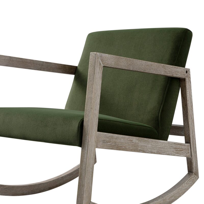 Fyne Moss Green Velvet Rocking Weathered Oak Armchair - Image 4