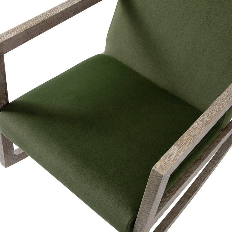 Fyne Moss Green Velvet Rocking Weathered Oak Armchair - Image 6