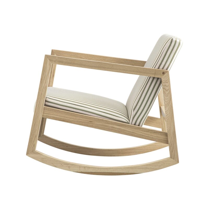 Fyne Sage Striped Linen Blend Natural Oak Rocking Armchair - Image 4