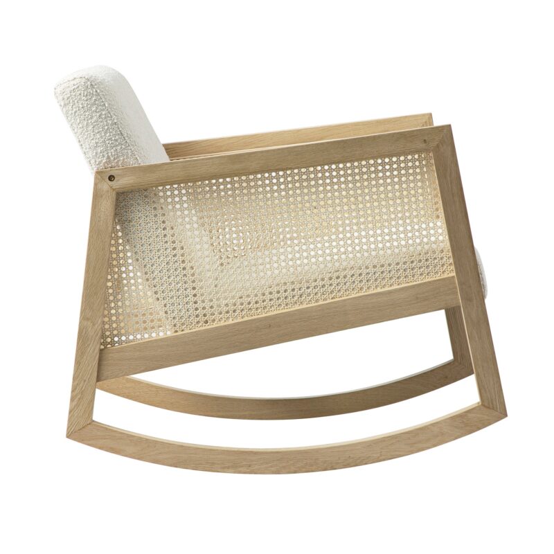 Fyne Ecru Boucle Rocking Natural Oak Armchair with Rattan Armrests - Image 6