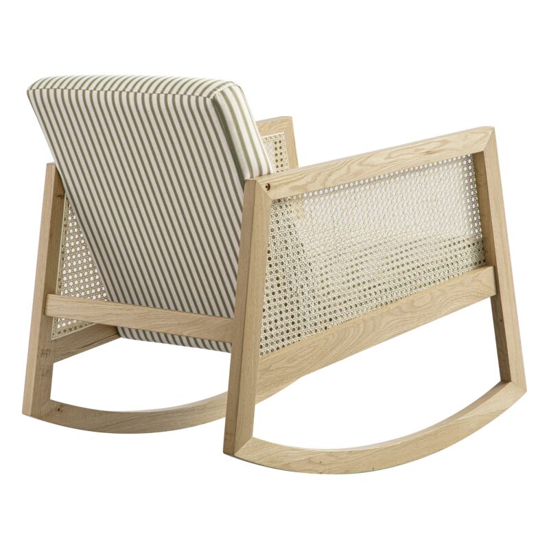 Fyne Sage Striped Linen Blend Natural Oak Armchair with Rattan Armrests - Image 10
