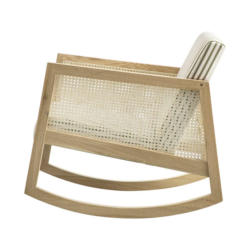 Fyne Sage Striped Linen Blend Natural Oak Armchair with Rattan Armrests - Image 11