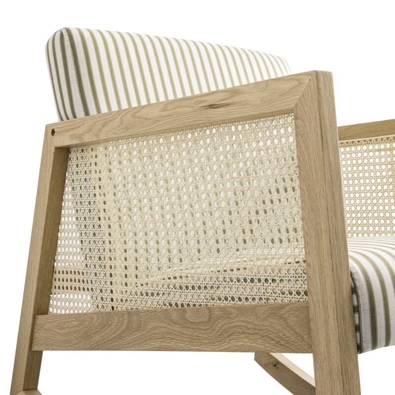 Fyne Sage Striped Linen Blend Natural Oak Armchair with Rattan Armrests - Image 13