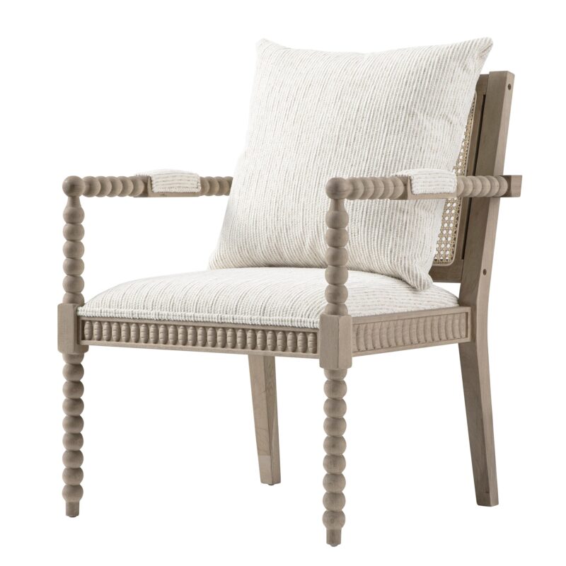 Hemingford Beige Textured Fabric Bobbin Washed Oak Armchair - Image 7