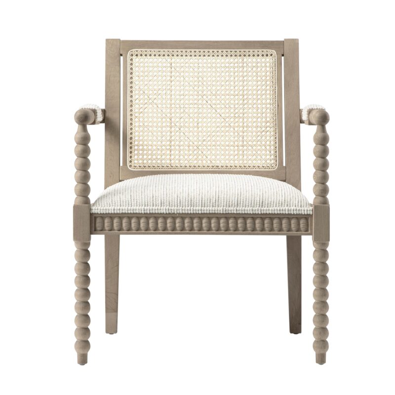 Hemingford Beige Textured Fabric Bobbin Washed Oak Armchair - Image 9